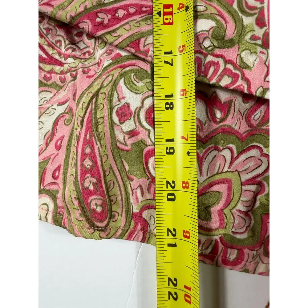 Jones New York Signature Pink Green Paisley Tie Front Cotton Blouse Size Small